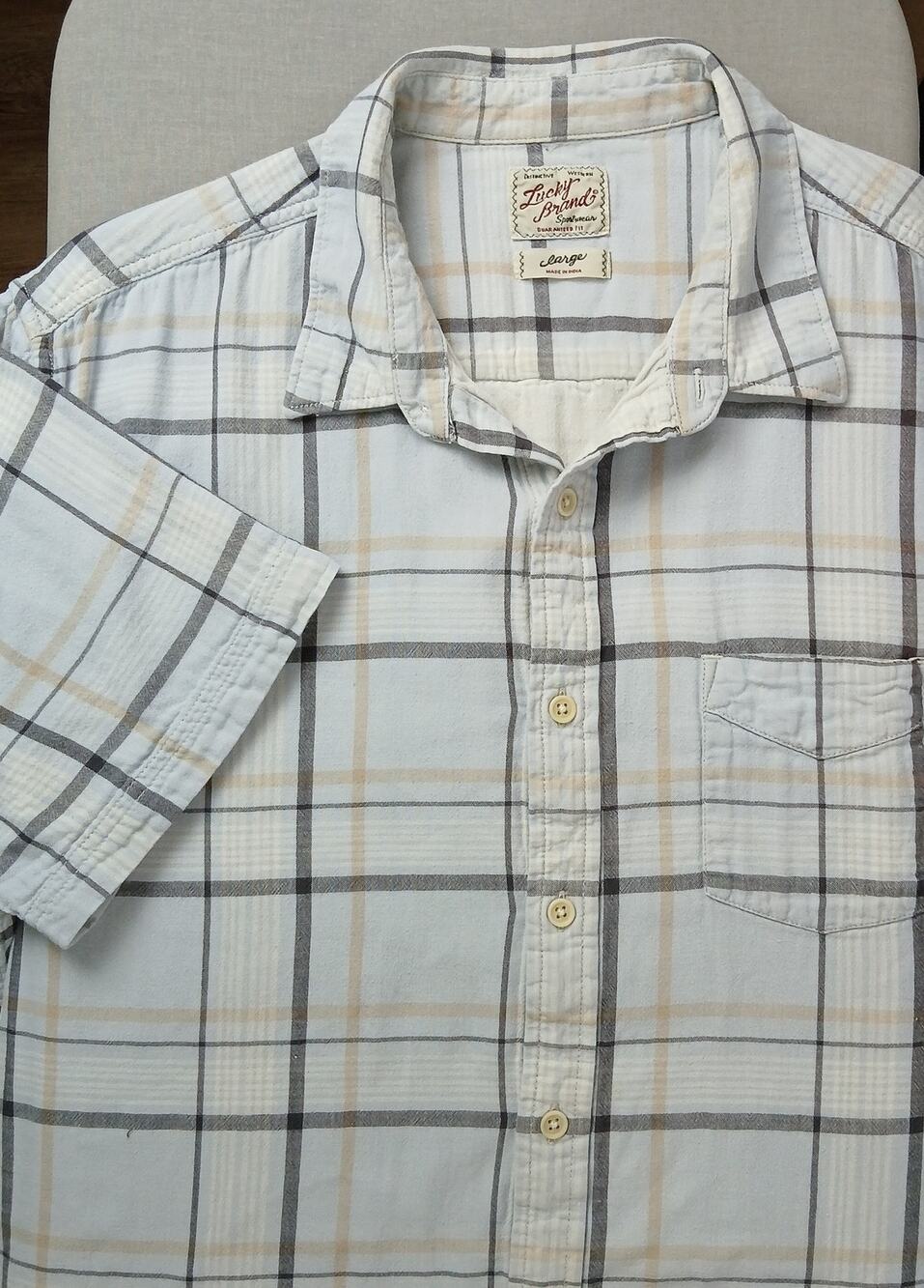Lucky Brand Distinctive Western Short Sleeve Shirt Mens L cotton double gauze